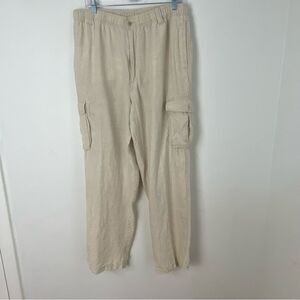Caribbean Men’s 38 Linen Cargo Trousers Cream‎ Relaxed Vacation Resort Cruise